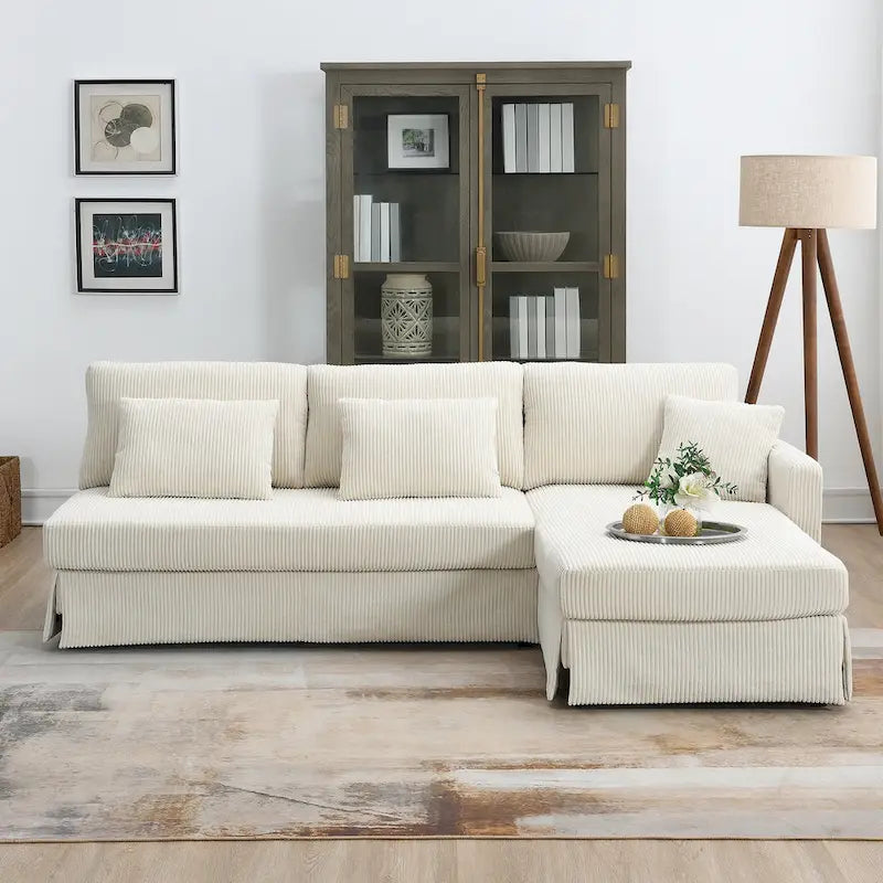 Canapé d'angle moderne en velours côtelé 87*61 avec méridienne réversible, sectionnel rembourré 4 places, mobilier d'intérieur