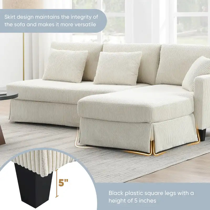 Canapé d'angle moderne en velours côtelé 87*61 avec méridienne réversible, sectionnel rembourré 4 places, mobilier d'intérieur