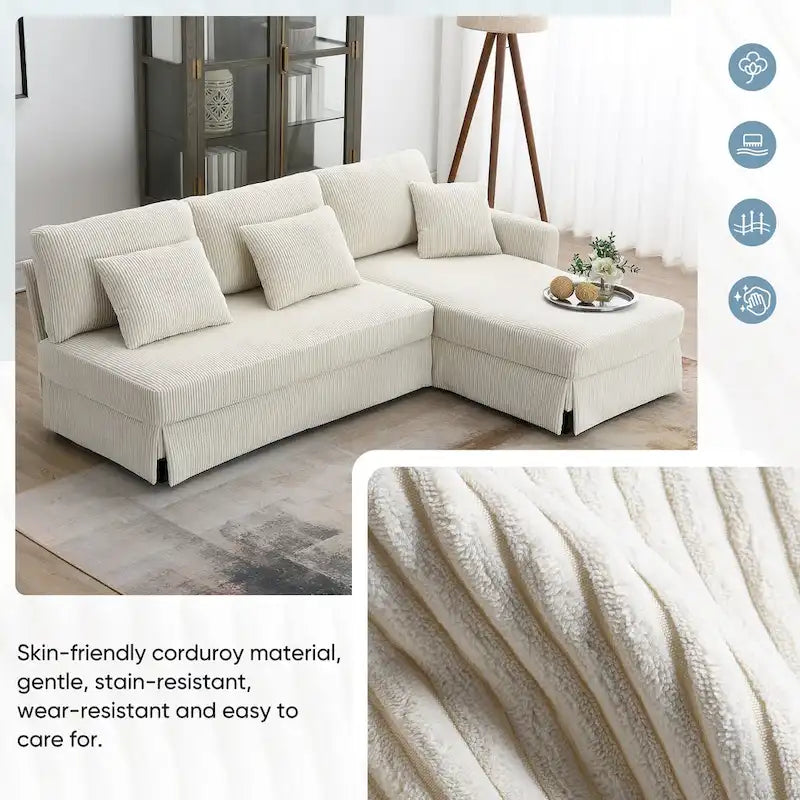 Canapé d'angle moderne en velours côtelé 87*61 avec méridienne réversible, sectionnel rembourré 4 places, mobilier d'intérieur
