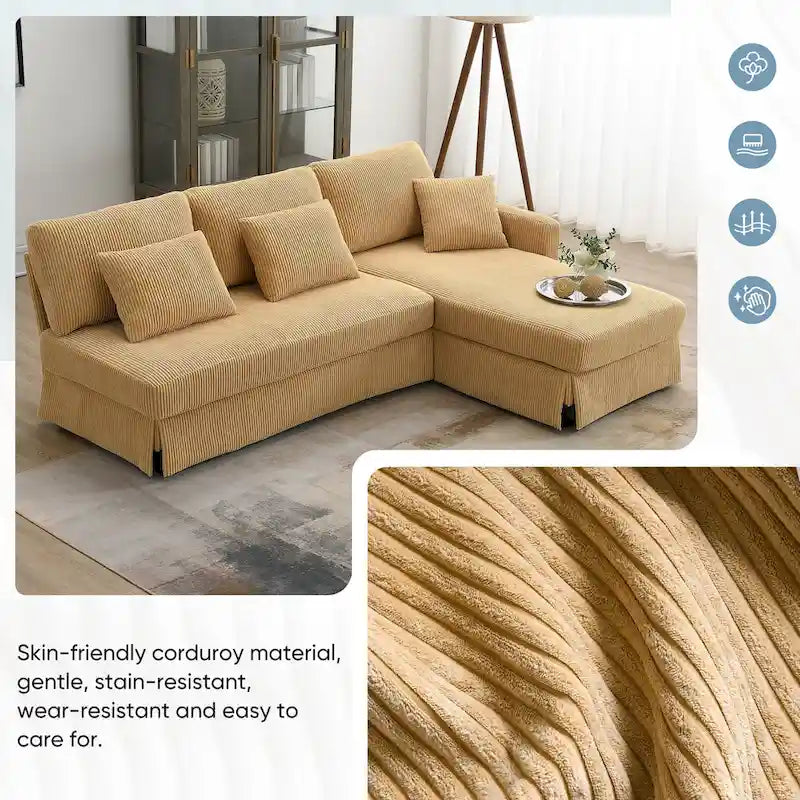 Canapé d'angle moderne en velours côtelé 87*61 avec méridienne réversible, sectionnel rembourré 4 places, mobilier d'intérieur