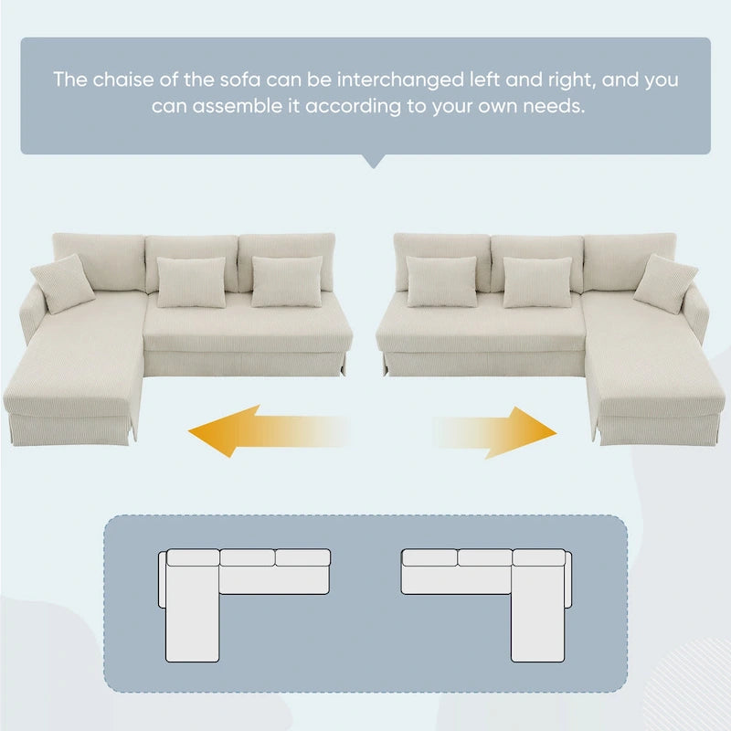 Canapé d'angle moderne en velours côtelé 87*61 avec méridienne réversible, sectionnel rembourré 4 places, mobilier d'intérieur
