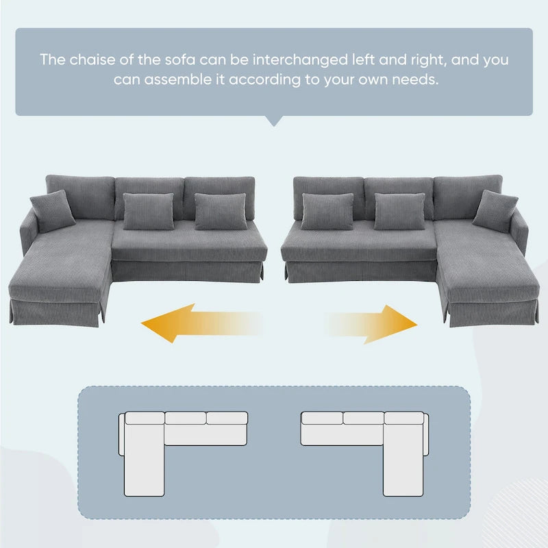 Canapé d'angle moderne en velours côtelé 87*61 avec méridienne réversible, sectionnel rembourré 4 places, mobilier d'intérieur