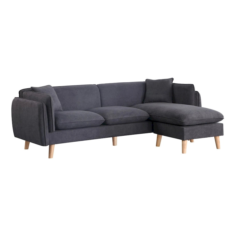 Canapé d'angle en tissu avec méridienne et pieds coniques