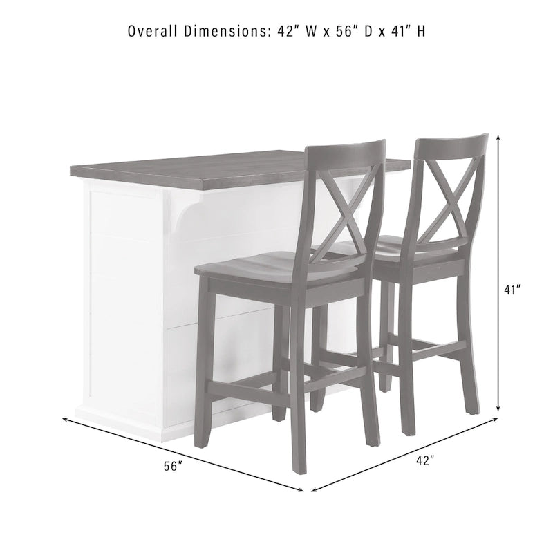 Îlot de cuisine avec comptoir en bois (associé à des tabourets hauts avec dossiers en forme de X)