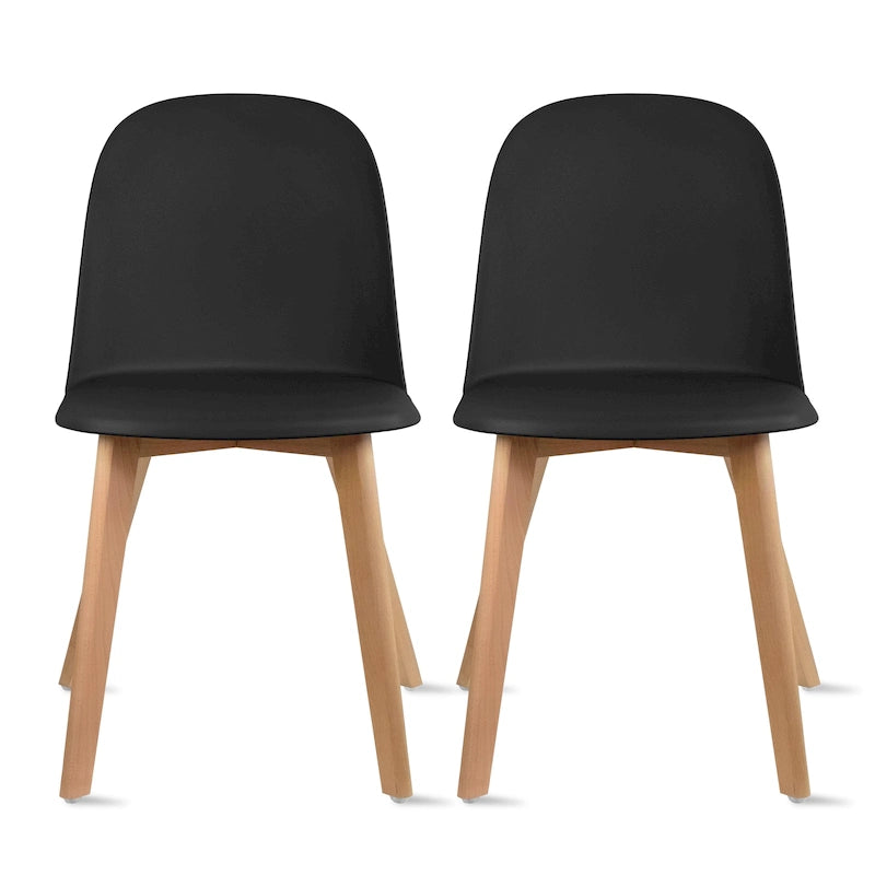 Lot de 2 chaises de salle à manger en plastique avec pieds en bois pour événements, cuisine, bureau, jardin, terrasse, café
