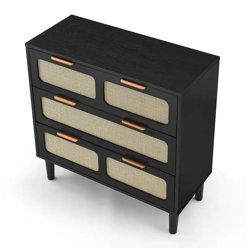 Commode moderne en rotin avec de grands tiroirs et des poignées en métal