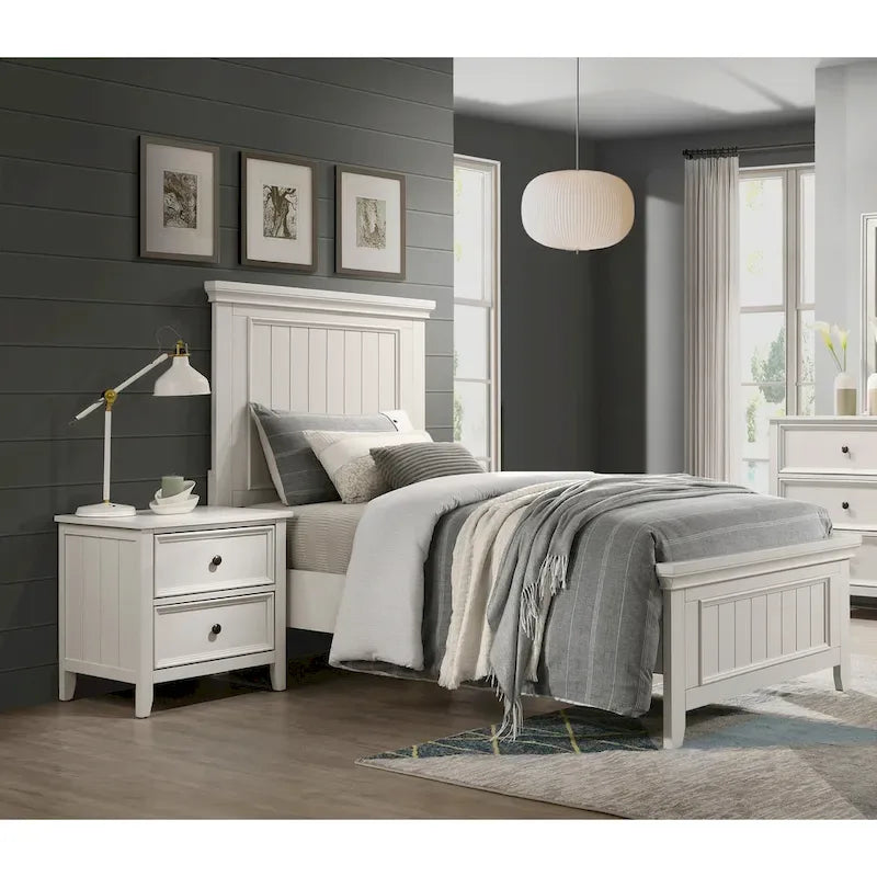 Mobilier de chambre à coucher, comprenant un lit et deux tables de chevet