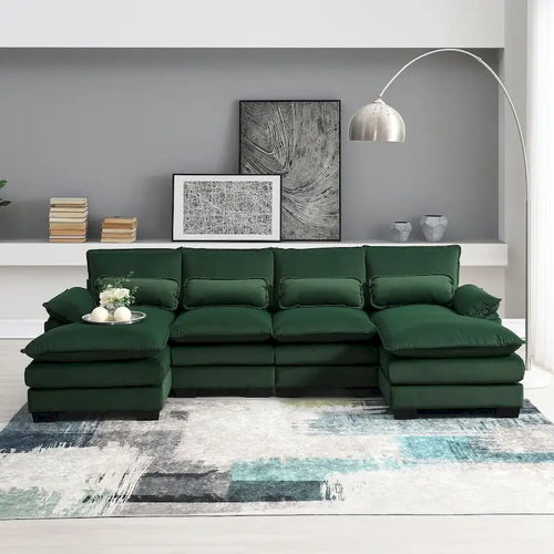 110*55  Modern U-Shaped Sectional Sofa with Waist Pillows,6-Seat Upholstered Symmetrical Sofa Furniture