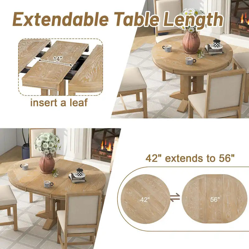 Table de salle à manger ronde extensible de style campagnard