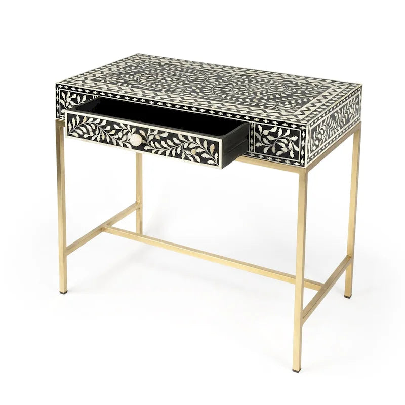 Bureau noir et blanc avec incrustations en os