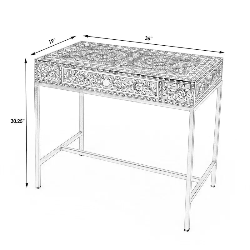 Bureau noir et blanc avec incrustations en os