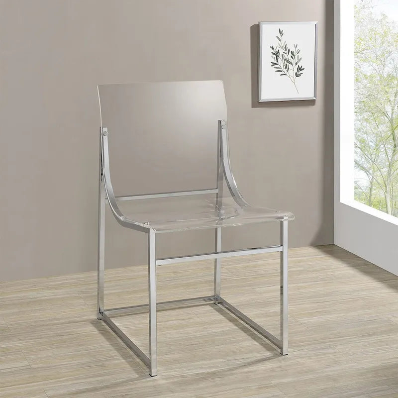 Lot de 2 chaises de salle à manger en acrylique transparent et chrome