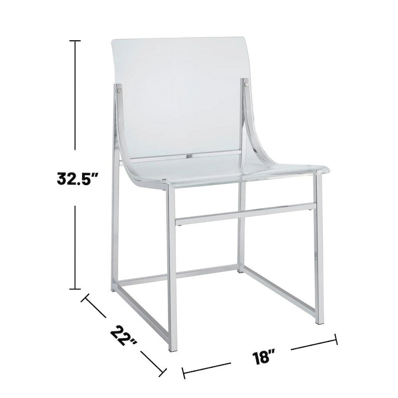 Lot de 2 chaises de salle à manger en acrylique transparent et chrome