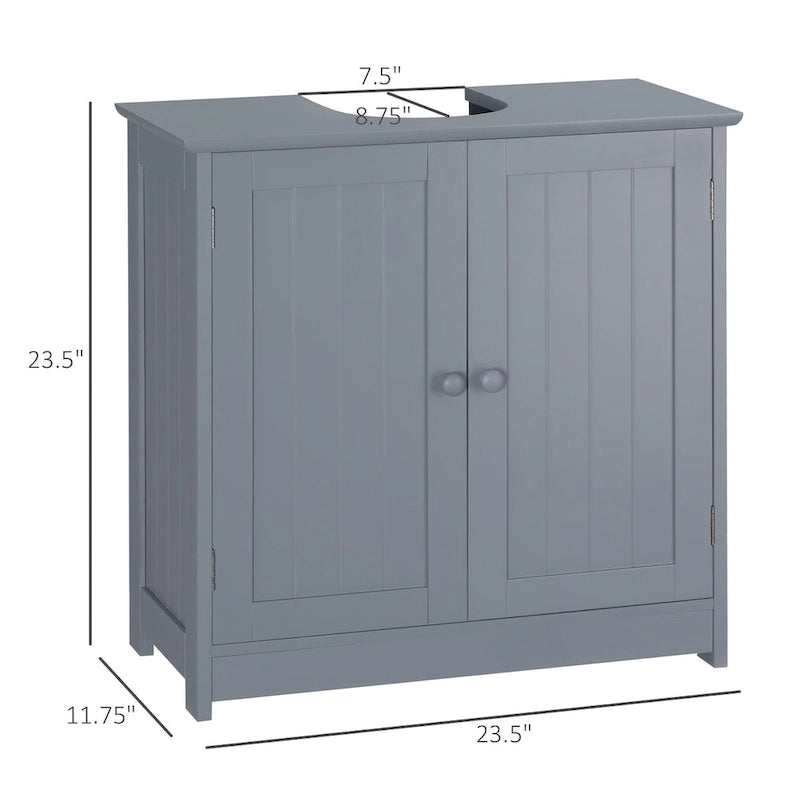Meuble sous-lavabo de salle de bain avec 2 portes et étagère, Meuble-lavabo de salle de bain pour lavabo sur colonne