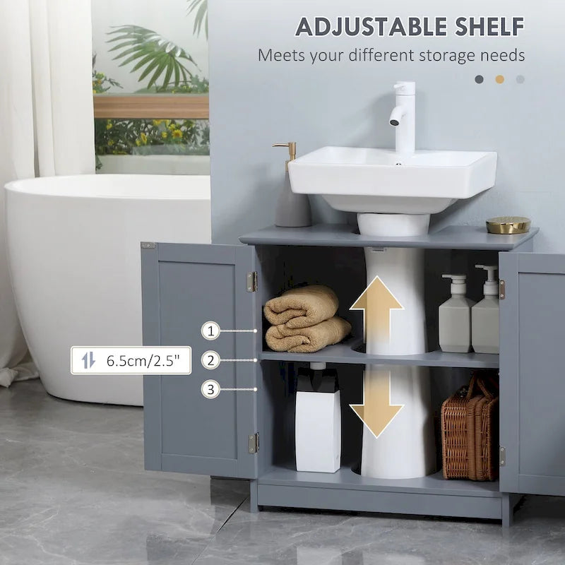 Meuble sous-lavabo de salle de bain avec 2 portes et étagère, Meuble-lavabo de salle de bain pour lavabo sur colonne