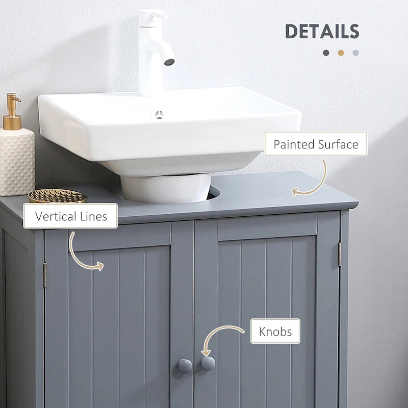 Meuble sous-lavabo de salle de bain avec 2 portes et étagère, Meuble-lavabo de salle de bain pour lavabo sur colonne